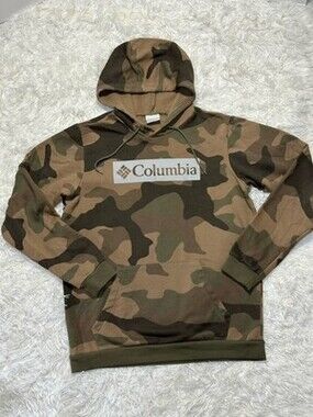 COLUMBIA mens hoodie camo pull over fleece sweatshirt black/gray size Medium